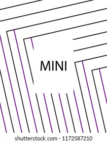 Minimal vector cover. Linear striped template for printing. Flat geometric backdrop design. Black Purple White banner template. Minimal flyer template. Violet purple vibe print design. Vector cover.