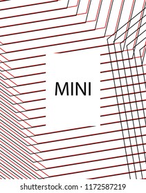 Minimal vector cover. Linear striped template for printing. Flat geometric backdrop design. Black Red White graphic layout. Minimal flyer template. Rich Scarlet Burgundy cover design. Vector cover.