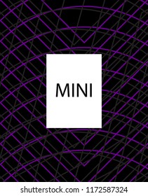 Minimal vector cover. Linear striped template for printing. Flat geometric backdrop design. Black Purple White graphic layout. Cover print template. Violet purple vibe print design. Vector cover.