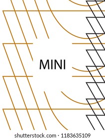 Minimal vector cover. Linear striped template for printing. Flat geometric backdrop design. Black Mustard on white backdrop. Lines Stripes poster. Banner design in simple colors. Vector cover.