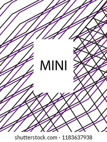 Minimal vector cover. Linear striped template for printing. Flat geometric backdrop design. Black Purple White banner template. Lines Stripes poster. Violet purple vibe print design. Eps10 banner