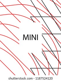 Minimal vector cover. Linear striped template for printing. Flat geometric backdrop design. Black Red White abstract banner. Cover print template. Minimal geometry cover design. Abstract cover