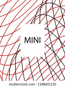 Minimal vector cover. Linear striped template for printing. Flat geometric backdrop design. Black Red White abstract banner. Cover print template. Banner design in simple colors. Vector cover.