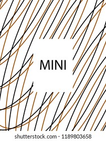 Minimal vector cover. Linear striped template for printing. Flat geometric backdrop design. Black Mustard on white backdrop. Minimal flyer template. Banner design in simple colors. Vector cover.