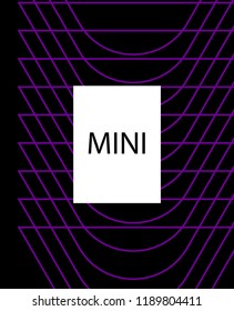 Minimal vector cover. Linear striped template for printing. Flat geometric backdrop design. Black Purple White abstract banner. Cover print template. Violet purple vibe print design. Vector cover.