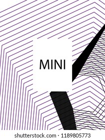 Minimal vector cover. Linear striped template for printing. Flat geometric backdrop design. Black Purple White abstract banner. Cover print template. Violet purple vibe print design. Vector cover.