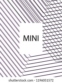 Minimal vector cover. Linear striped template for printing. Flat geometric backdrop design. Black Purple White graphic layout. Cover print template. Minimal geometry cover design. Abstract cover
