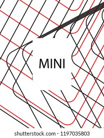 Minimal vector cover. Linear striped template for printing. Flat geometric backdrop design. Black Red White abstract banner. Cover print template. Banner design in simple colors. Abstract cover