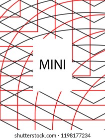 Minimal vector cover. Linear striped template for printing. Flat geometric backdrop design. Black Red White abstract banner. Minimal flyer template. Banner design in simple colors. Abstract cover
