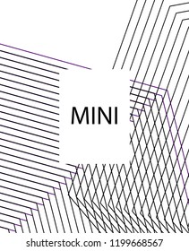 Minimal vector cover. Linear striped template for printing. Flat geometric backdrop design. Black Purple White graphic layout. Cover print template. Banner design in simple colors. Vector cover.
