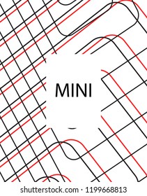 Minimal vector cover. Linear striped template for printing. Flat geometric backdrop design. Black Red White banner template. Lines Stripes poster. Banner design in simple colors. Vector cover.