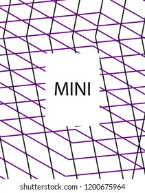 Minimal vector cover. Linear striped template for printing. Flat geometric backdrop design. Black Purple White banner template. Cover print template. Violet purple vibe print design. Abstract cover