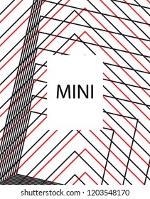 Minimal vector cover. Linear striped template for printing. Flat geometric backdrop design. Black Red White banner template. Lines Stripes poster. Minimal geometry cover design. Abstract cover