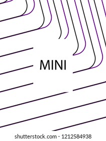 Minimal vector cover. Linear striped template for printing. Flat geometric backdrop design. Black Purple White banner template. Lines Stripes poster. Banner design in simple colors. Eps10 banner