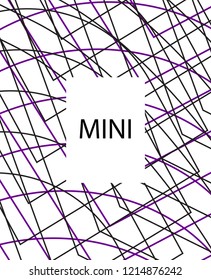 Minimal vector cover. Linear striped template for printing. Flat geometric backdrop design. Black Purple White graphic layout. Cover print template. Violet purple vibe print design. Abstract cover