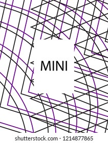Minimal vector cover. Linear striped template for printing. Flat geometric backdrop design. Black Purple White graphic layout. Minimal flyer template. Violet purple vibe print design. Eps10 banner