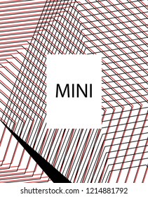 Minimal vector cover. Linear striped template for printing. Flat geometric backdrop design. Black Red White graphic layout. Minimal flyer template. Banner design in simple colors. Vector cover.