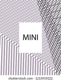 Minimal vector cover. Linear striped template for printing. Flat geometric backdrop design. Black Purple White banner template. Minimal flyer template. Minimal geometry cover design. Vector cover.