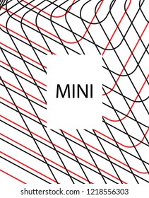 Minimal vector cover. Linear striped template for printing. Flat geometric backdrop design. Black Red White banner template. Lines Stripes poster. Banner design in simple colors. Vector cover.