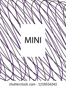Minimal vector cover. Linear striped template for printing. Flat geometric backdrop design. Black Purple White banner template. Minimal flyer template. Banner design in simple colors. Vector cover.