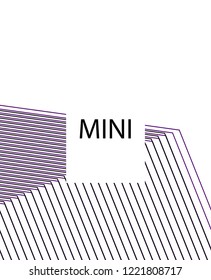 Minimal vector cover. Linear striped template for printing. Flat geometric backdrop design. Black Purple White graphic layout. Cover print template. Violet purple vibe print design. Abstract cover