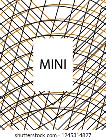 Minimal vector cover. Linear striped template for printing. Flat geometric backdrop design. Black Mustard on white backdrop. Cover print template. Minimal geometry cover design. Abstract cover