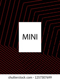 Minimal vector cover. Linear striped template for printing. Flat geometric backdrop design. Black Red White abstract banner. Cover print template. Banner design in simple colors. Vector cover.