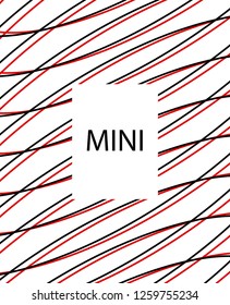 Minimal vector cover. Linear striped template for printing. Flat geometric backdrop design. Black Red White abstract banner. Lines Stripes poster. Minimal geometry cover design. Vector cover.