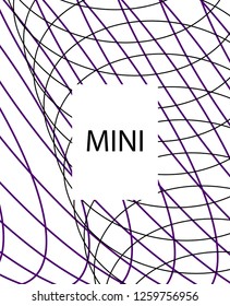 Minimal vector cover. Linear striped template for printing. Flat geometric backdrop design. Black Purple White graphic layout. Cover print template. Minimal geometry cover design. Eps10 banner