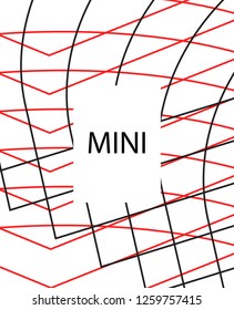Minimal vector cover. Linear striped template for printing. Flat geometric backdrop design. Black Red White abstract banner. Minimal flyer template. Banner design in simple colors. Vector cover.