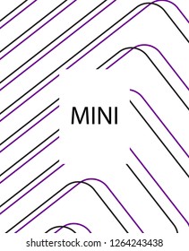 Minimal vector cover. Linear striped template for printing. Flat geometric backdrop design. Black Purple White graphic layout. Lines Stripes poster. Violet purple vibe print design. Vector cover.
