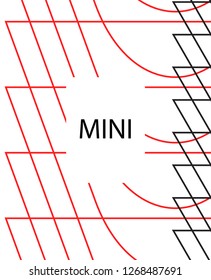 Minimal vector cover. Linear striped template for printing. Flat geometric backdrop design. Black Red White banner template. Cover print template. Rich Scarlet Burgundy cover design. Vector cover.