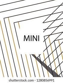 Minimal vector cover. Linear striped template for printing. Flat geometric backdrop design. Black Mustard Gold abstract banner. Cover print template. Cover design in Black Gold White. Vector cover.