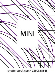 Minimal vector cover. Linear striped template for printing. Flat geometric backdrop design. Black Purple White abstract banner. Lines Stripes poster. Banner design in simple colors. Vector cover.