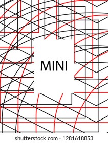 Minimal vector cover. Linear striped template for printing. Flat geometric backdrop design. Black Red White graphic layout. Minimal flyer template. Minimal geometry cover design. Vector cover.
