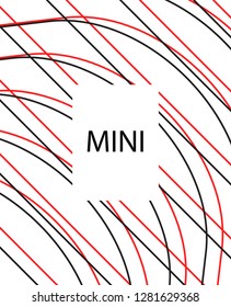 Minimal vector cover. Linear striped template for printing. Flat geometric backdrop design. Black Red White abstract banner. Cover print template. Minimal geometry cover design. Abstract cover