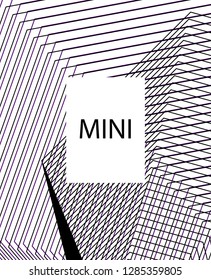 Minimal vector cover. Linear striped template for printing. Flat geometric backdrop design. Black Purple White abstract banner. Cover print template. Minimal geometry cover design. Eps10 banner