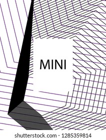Minimal vector cover. Linear striped template for printing. Flat geometric backdrop design. Black Purple White abstract banner. Minimal flyer template. Banner design in simple colors. Vector cover.