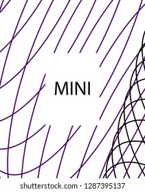Minimal vector cover. Linear striped template for printing. Flat geometric backdrop design. Black Purple White graphic layout. Cover print template. Banner design in simple colors. Vector cover.