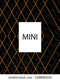 Minimal vector cover. Linear striped template for printing. Flat geometric backdrop design. Black Mustard Gold banner template. Minimal flyer template. Cover design in Black Gold White. Abstract cover