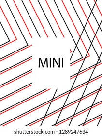Minimal vector cover. Linear striped template for printing. Flat geometric backdrop design. Black Red White banner template. Cover print template. Minimal geometry cover design. Vector cover.