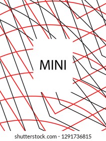 Minimal vector cover. Linear striped template for printing. Flat geometric backdrop design. Black Red White graphic layout. Lines Stripes poster. Banner design in simple colors. Abstract cover