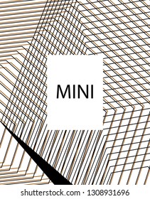 Minimal vector cover. Linear striped template for printing. Flat geometric backdrop design. Black Mustard on white backdrop. Cover print template. Cover design in Black Gold White. Vector cover.