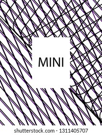 Minimal vector cover. Linear striped template for printing. Flat geometric backdrop design. Black Purple White graphic layout. Minimal flyer template. Minimal geometry cover design. Vector cover.