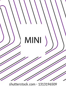 Minimal vector cover. Linear striped template for printing. Flat geometric backdrop design. Black Purple White banner template. Minimal flyer template. Banner design in simple colors. Abstract cover