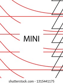 Minimal vector cover. Linear striped template for printing. Flat geometric backdrop design. Black Red White abstract banner. Cover print template. Minimal geometry cover design. Vector cover.