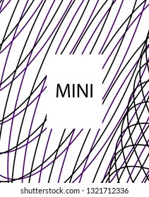Minimal vector cover. Linear striped template for printing. Flat geometric backdrop design. Black Purple White graphic layout. Cover print template. Banner design in simple colors. Abstract cover
