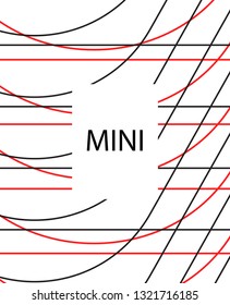 Minimal vector cover. Linear striped template for printing. Flat geometric backdrop design. Black Red White graphic layout. Minimal flyer template. Rich Scarlet Burgundy cover design. Abstract cover