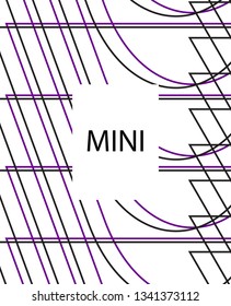 Minimal vector cover. Linear striped template for printing. Flat geometric backdrop design. Black Purple White banner template. Lines Stripes poster. Minimal geometry cover design. Eps10 banner