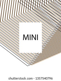 Minimal vector cover. Linear striped template for printing. Flat geometric backdrop design. Black Gold White abstract banner. Minimal flyer template. Banner design in simple colors. Vector cover.